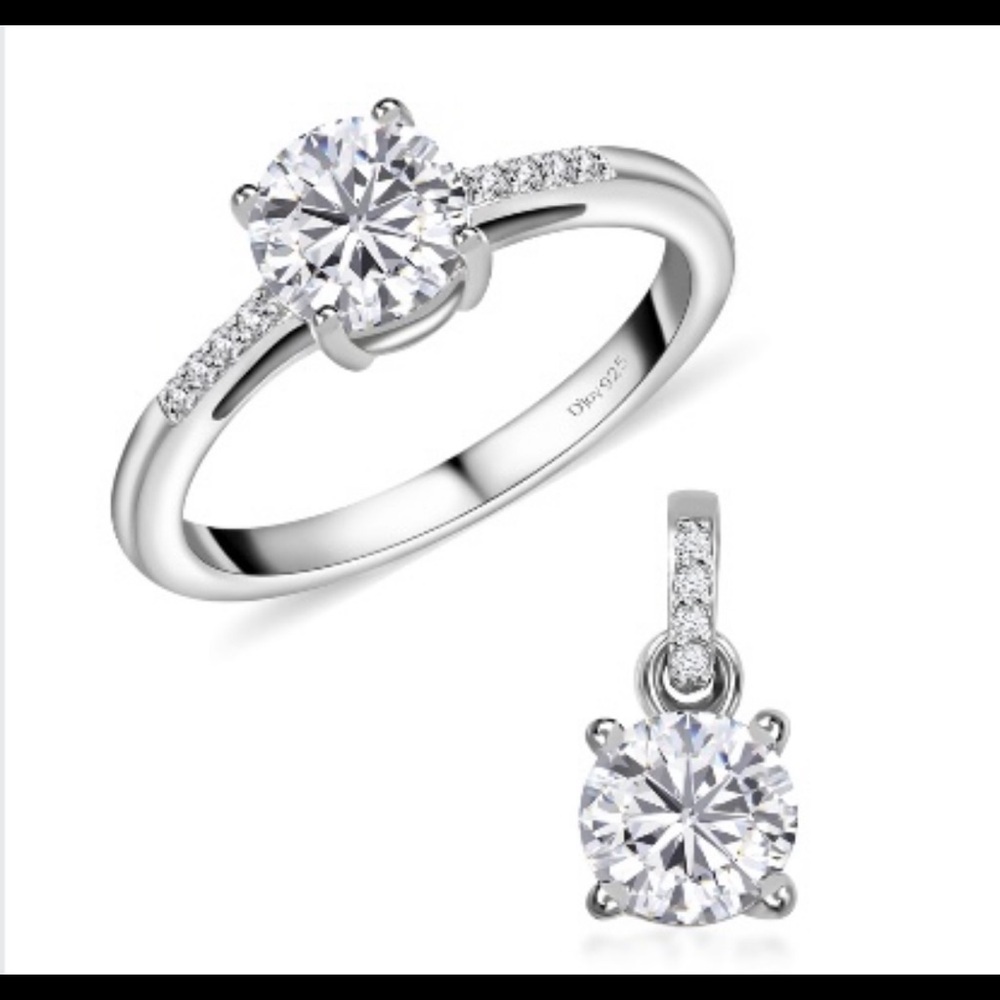 100 Facet Moissanite 1.65 ctw Ring (Size 7) and Pendant